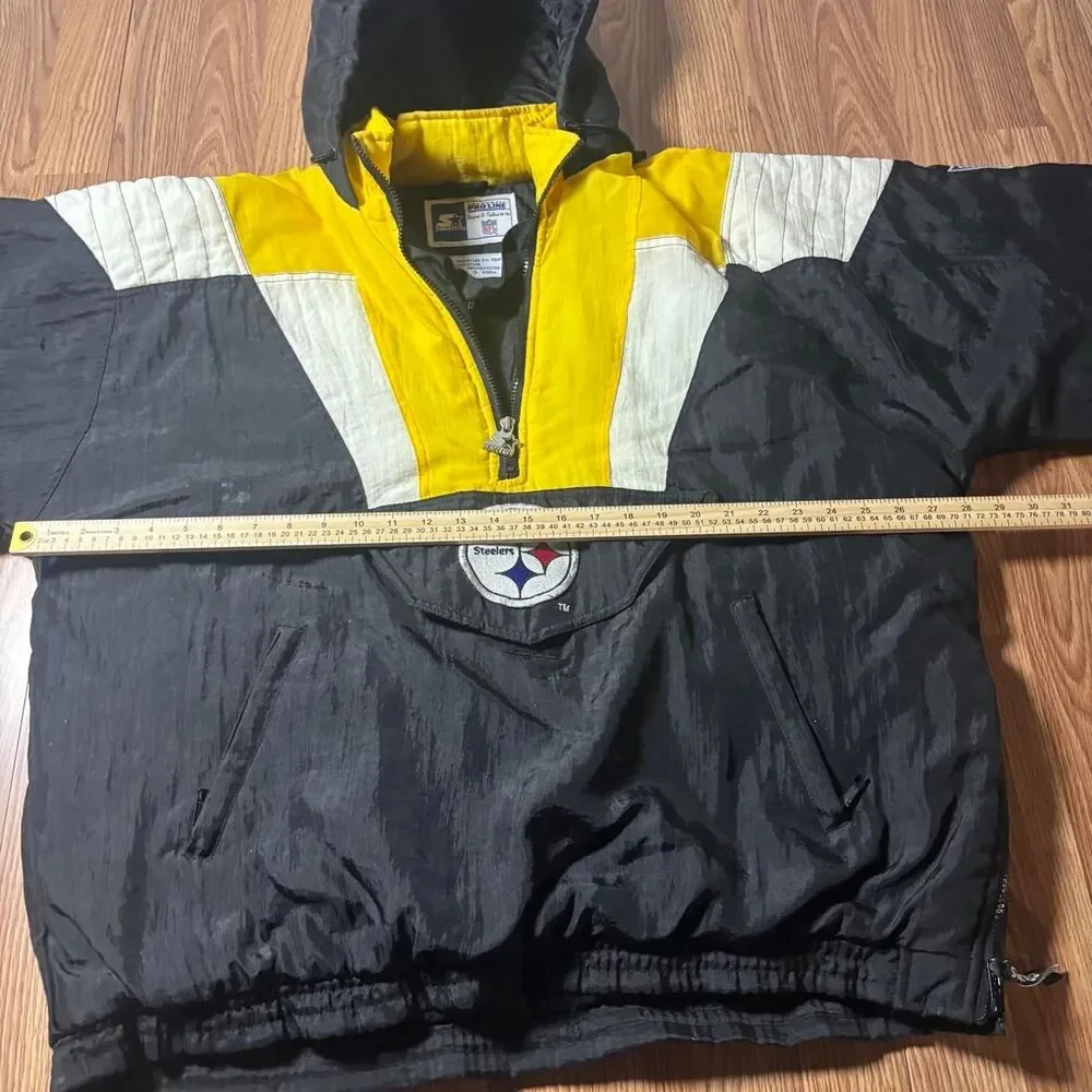 Starter NFL Pro Line Pittsburgh Steelers 1/2 Zip Hooded Jacket Men XL Quilted